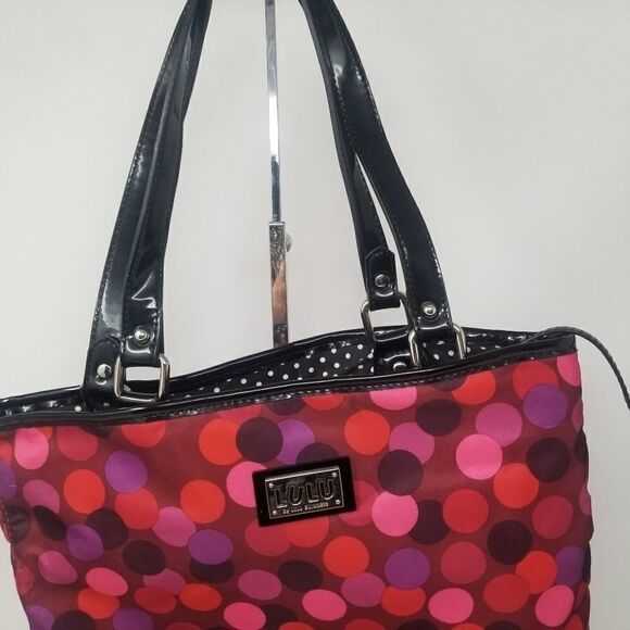 Beautiful three piece nylon LULU BY LILU GUINNESS TOTE BAG. PURPLE PINK. - Picture 2 of 16